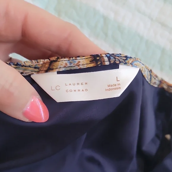 LC Lauren Conrad Paisley Long Sleeve Dress - Brown and Cream - Picture 7 of 8